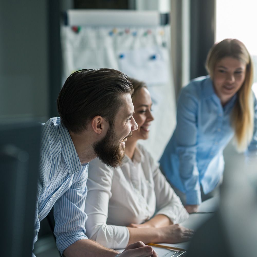 A business team collaborating in a flexible working environment